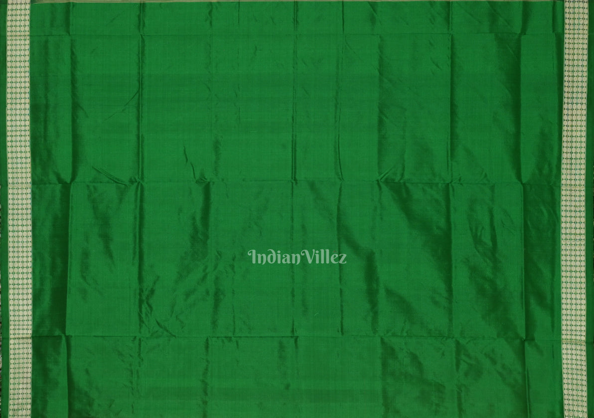 Deep Red Green Tribal Theme Sambalpuri Silk Saree