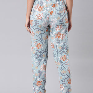 Women Printed Blue Woven Viscose Lounge Pants
