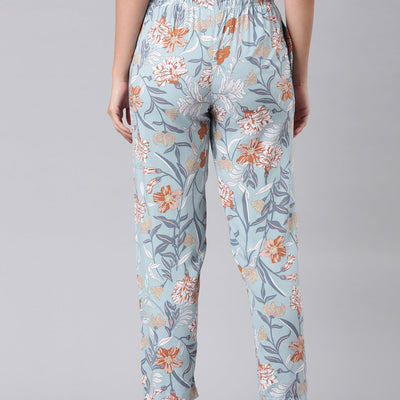 Women Printed Blue Woven Viscose Lounge Pants