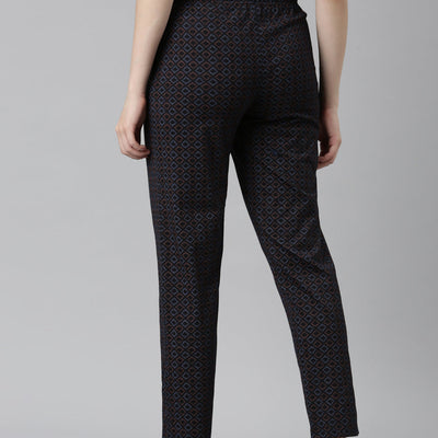 Women Printed Black Mid Rise Cotton Knit Lounge Pants