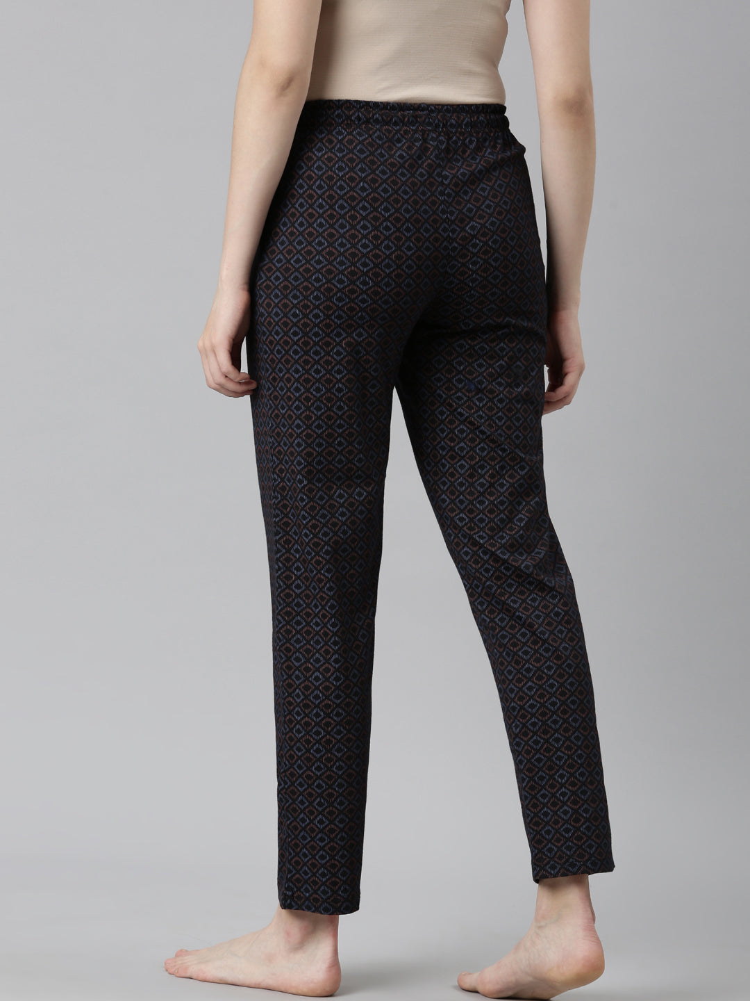 Women Printed Black Mid Rise Cotton Knit Lounge Pants