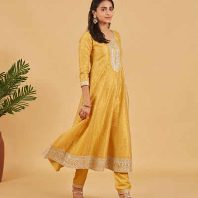 Yellow Anarkali Set With Matching Dupatta