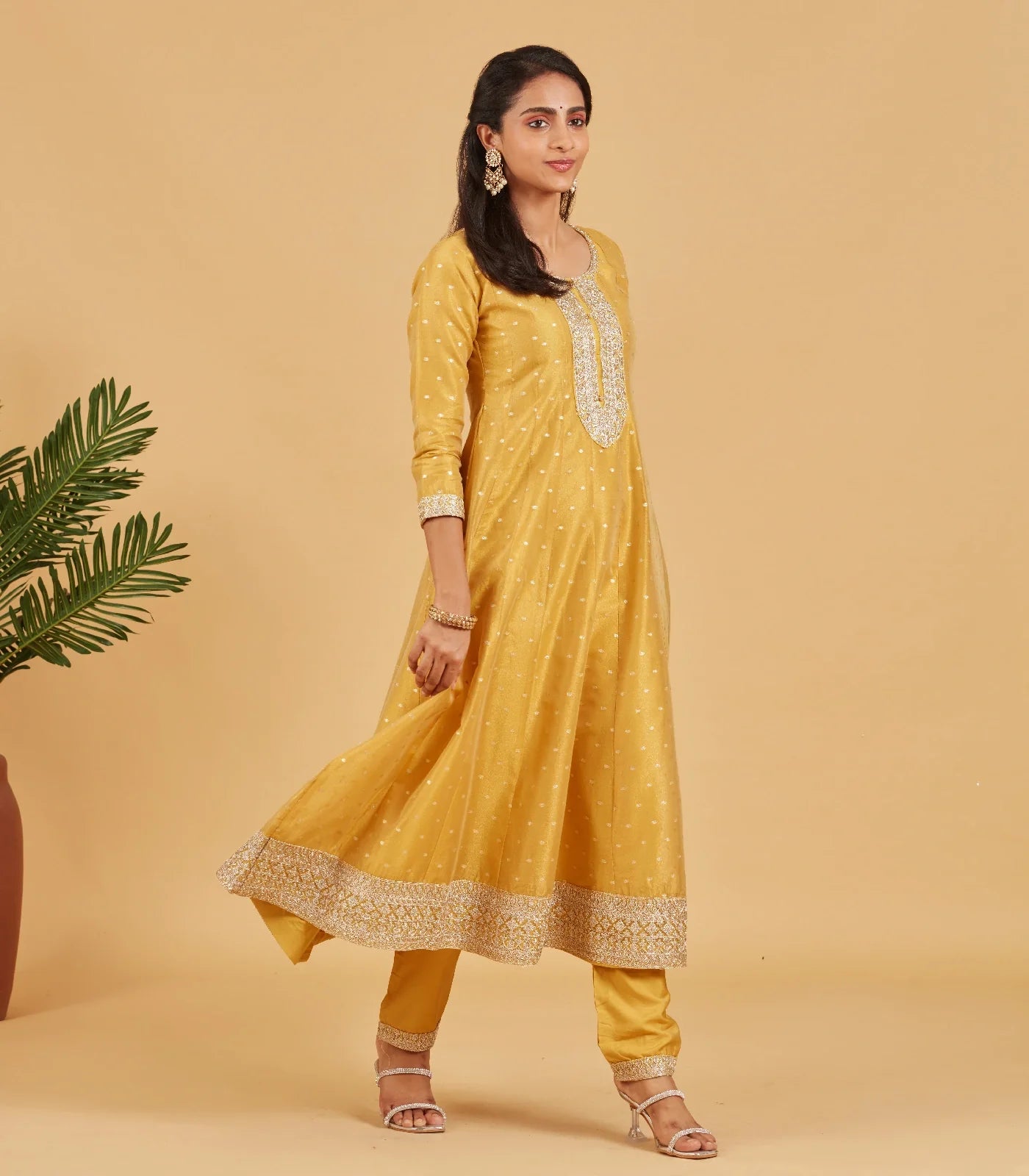 Yellow Anarkali Set With Matching Dupatta