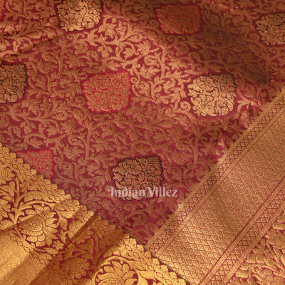 Deep Maroon Pure Brocade with Golden Broder  Bridal Kanjivaram Silk Saree
