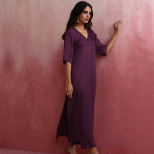 trueBrowns Purple Modal Pleated Kurta Set