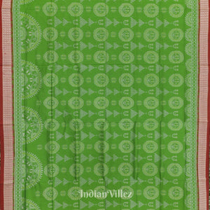 Green Odisha Ikat Laxmi Pada Jhoti Theme Sambalpuri Silk Saree