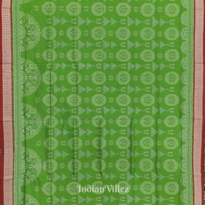 Green Odisha Ikat Laxmi Pada Jhoti Theme Sambalpuri Silk Saree