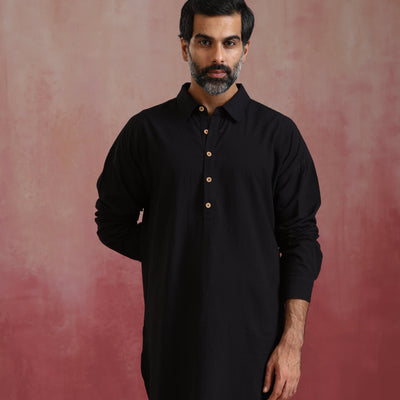 trueBrowns Men's Black Cotton Co-ord set