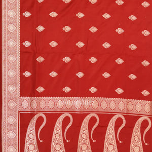 Dark Maroon Red Soft Pure Mashru Satin Silk Banarasi Saree