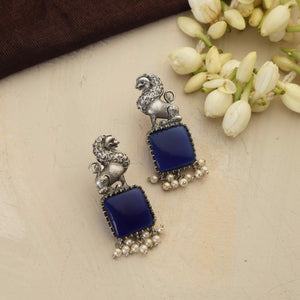 trueBrowns Silver Tone  Turquise Stone Earrings