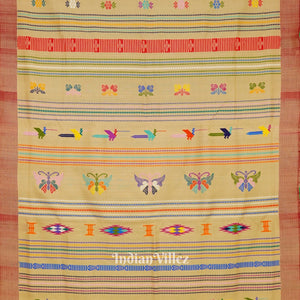 Cream Tribal Theme Natural Dyed Ganjam Bomkai Saree (Revival)