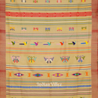 Cream Tribal Theme Natural Dyed Ganjam Bomkai Saree (Revival)