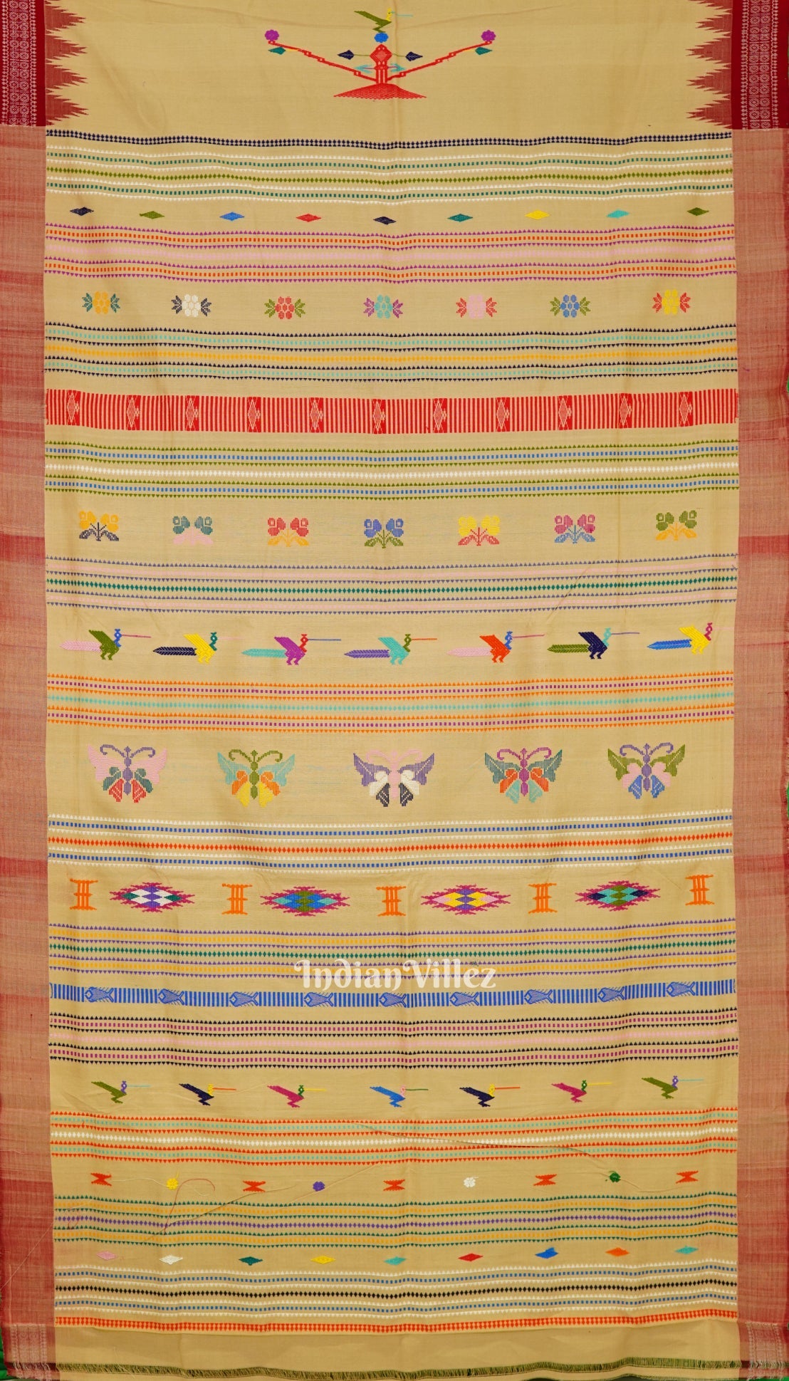 Cream Tribal Theme Natural Dyed Ganjam Bomkai Saree (Revival)