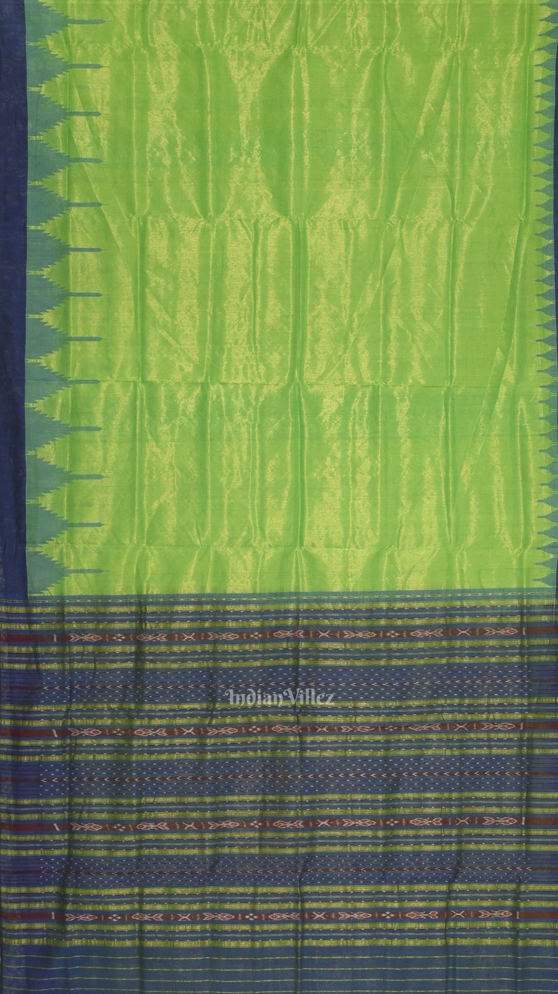 Parrot Green Blue Phoda Kumbha Sambalpuri Cotton Tissue Saree
