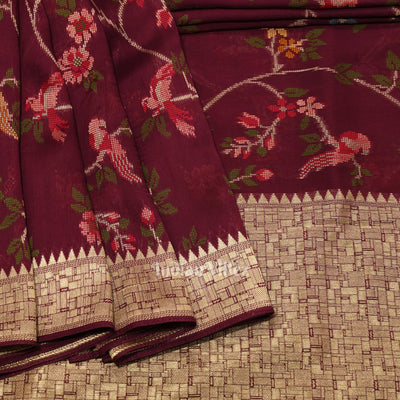 Wine Brocade Tussar Khaddi Georgette Banarasi Saree