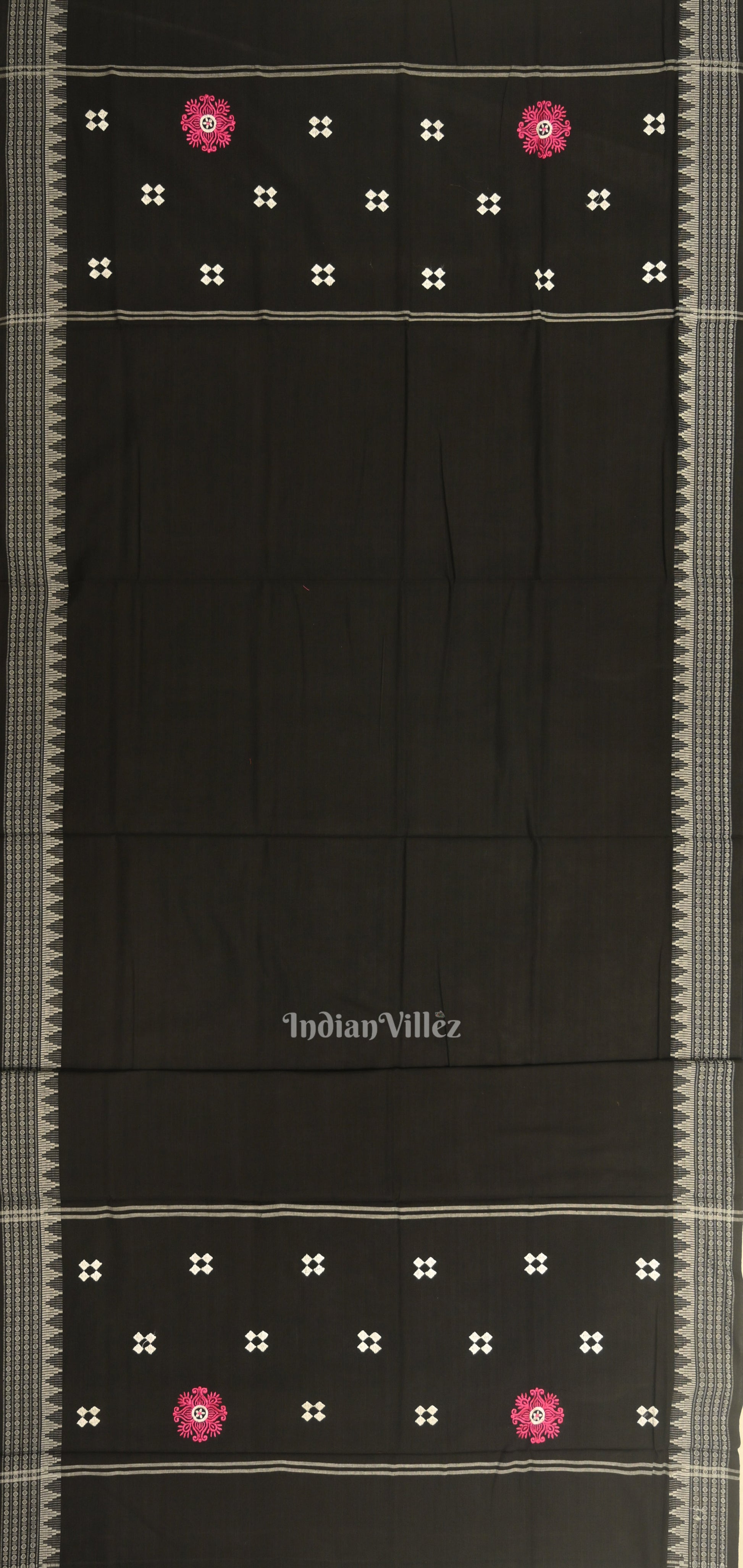 Baby Pink Black Flower Buti Odisha Ikat  Sambalpuri Dress Material & Dupatta