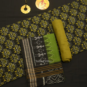 Black Mehendi Odisha Ikat Sambalpuri Dress Set & Dupatta