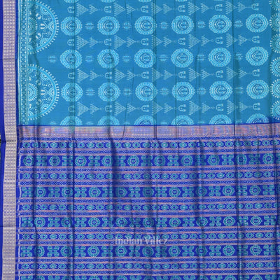 Deep Blue Odisha Ikat Jhoti Theme Sambalpuri Silk Saree