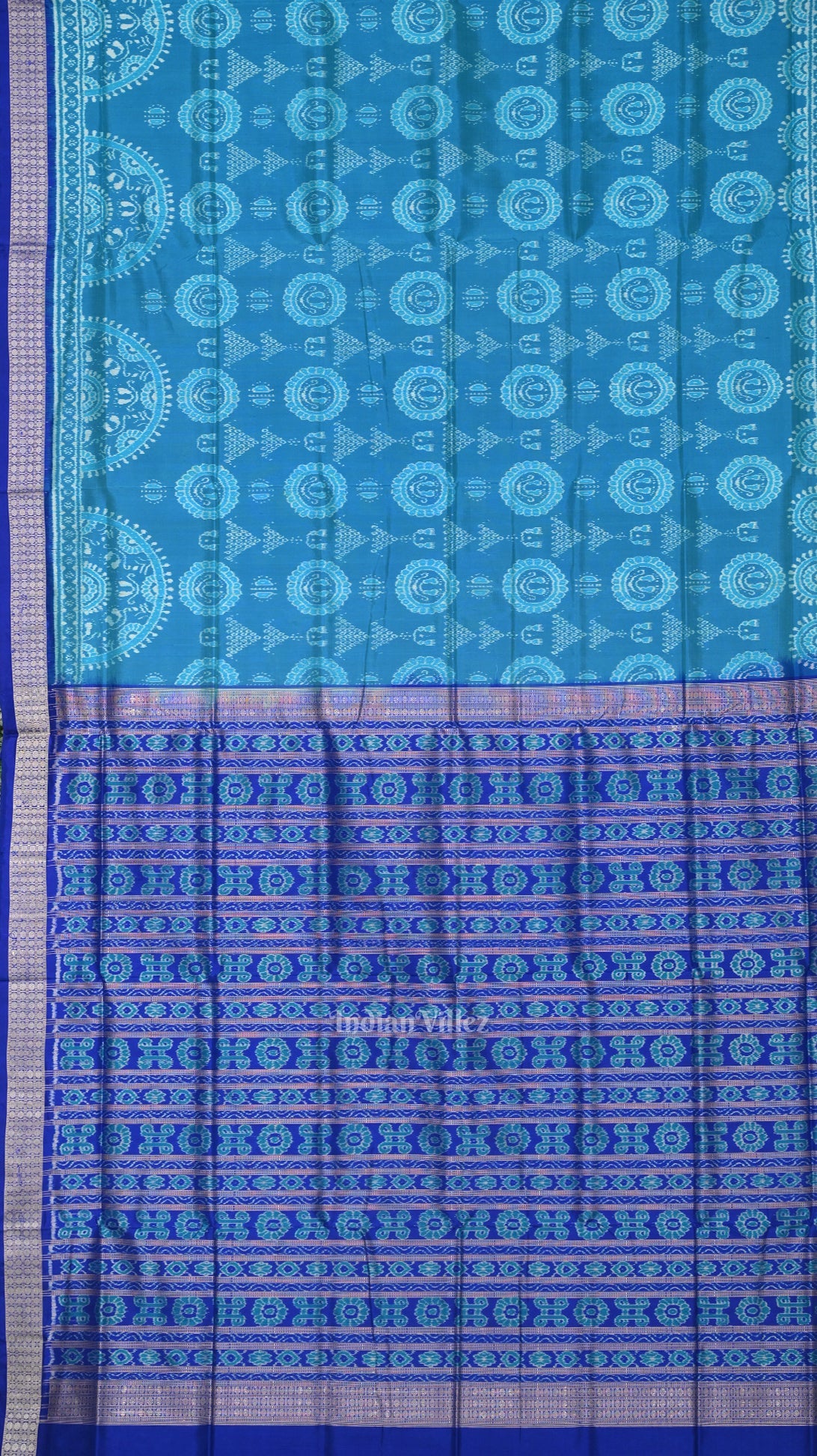 Deep Blue Odisha Ikat Jhoti Theme Sambalpuri Silk Saree