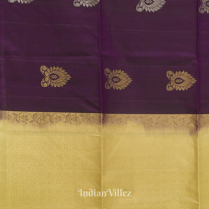Blackberry Golden Floral Design Pure Kanjivaram Soft Silk Saree