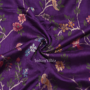 Violet Tussar Khaddi Georgette Banarasi Silk Saree with Tassels