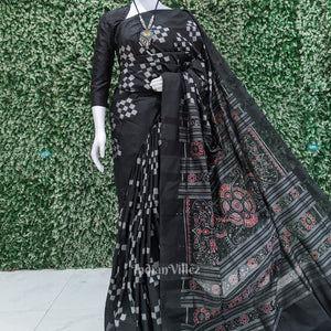 Black Grey Pasapali Sambalpuri Silk Saree