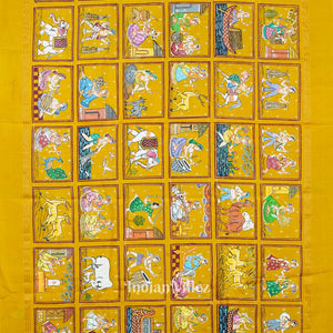 Golden Yellow Radha Krishna Village Theme Pattachitra Saree