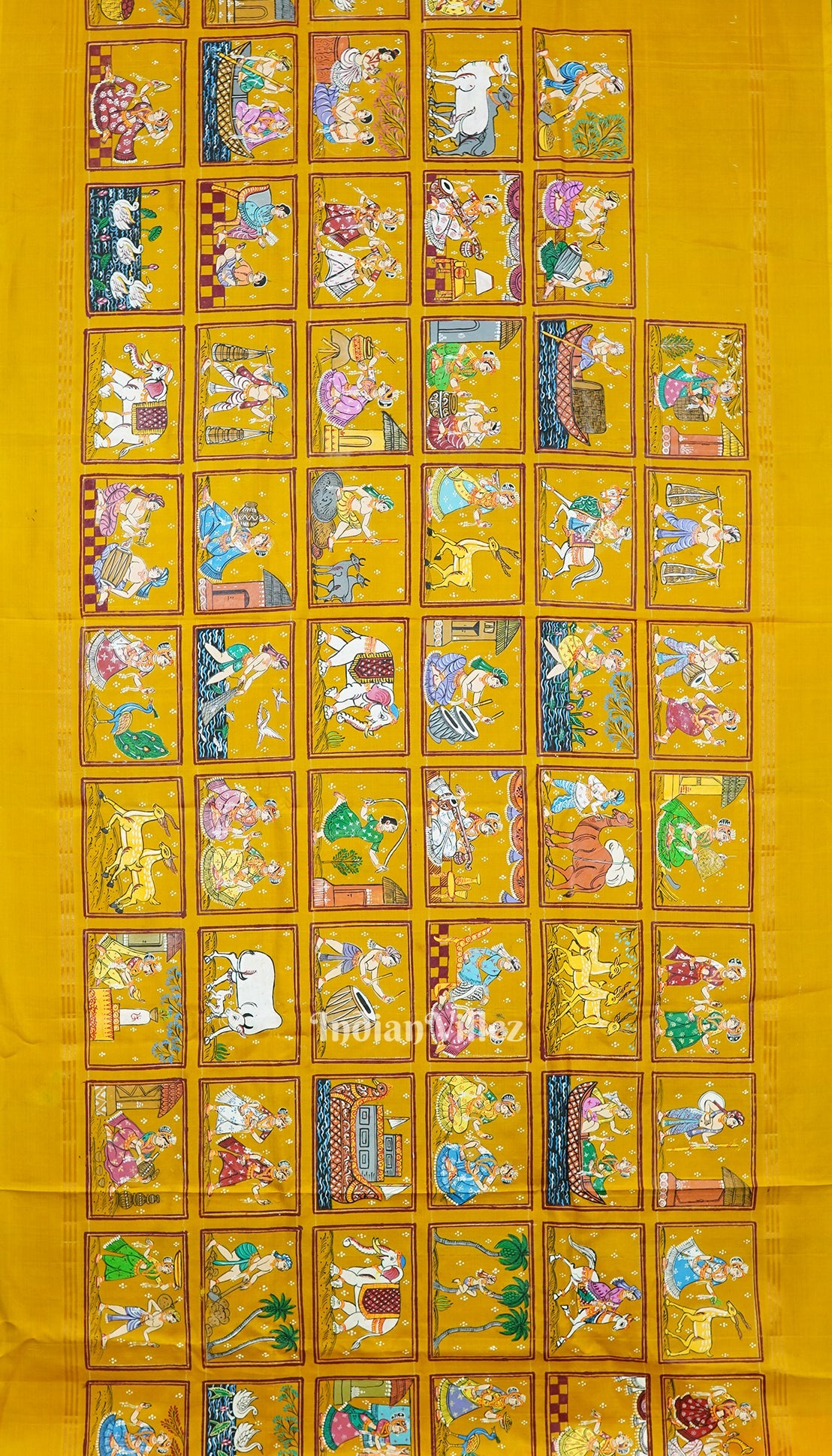 Golden Yellow Radha Krishna Village Theme Pattachitra Saree