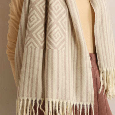 trueBrowns Beige Geometric Woollen Stole