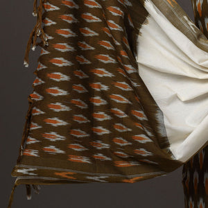 Brown - 3pc Cotton Handloom Pochampally Ikat Dress Material