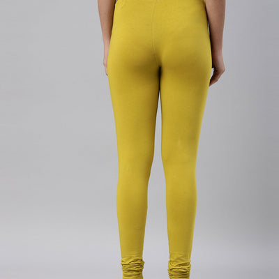Women Parrot Green Cotton Churidar Leggings