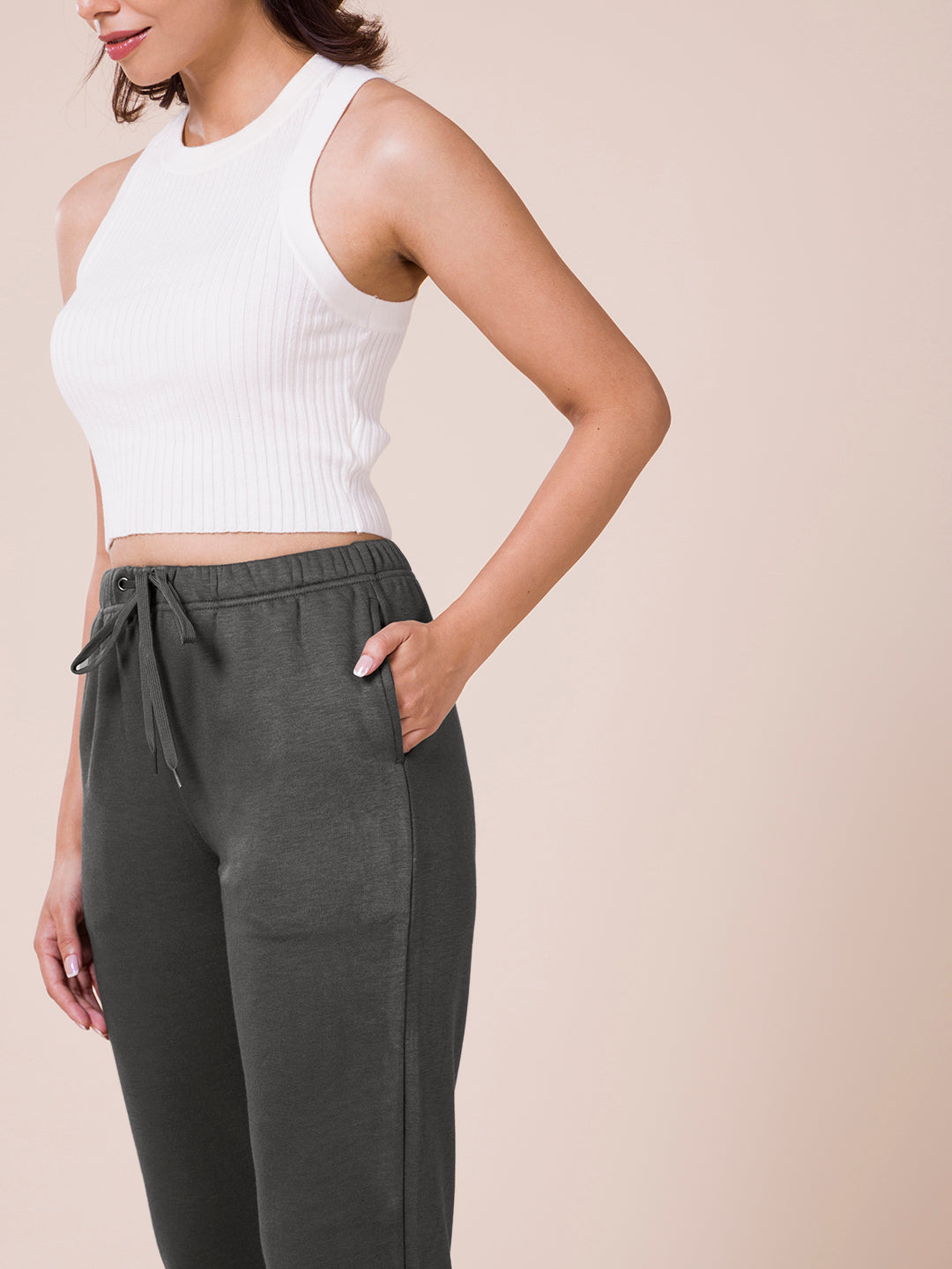 Women Solid Silver Grey Mid Rise Ultra Warm Jogger