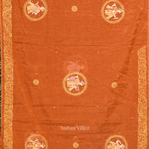 Orange Bronze Nartaki Theme Hand- Painted Pattachitra Saree