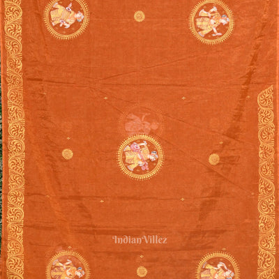 Orange Bronze Nartaki Theme Hand- Painted Pattachitra Saree