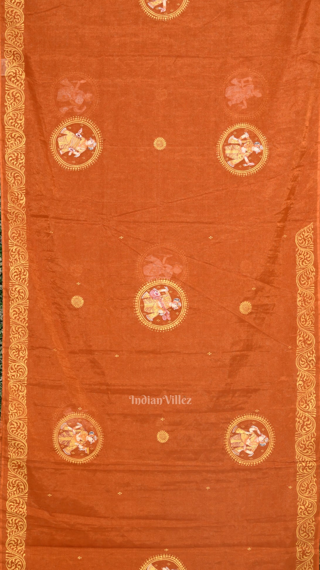 Orange Bronze Nartaki Theme Hand- Painted Pattachitra Saree