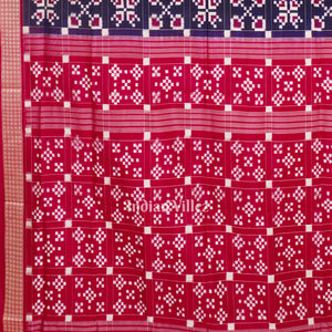 Navy Blue Box Design Sambalpuri Silk Saree