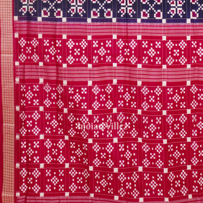 Navy Blue Box Design Sambalpuri Silk Saree