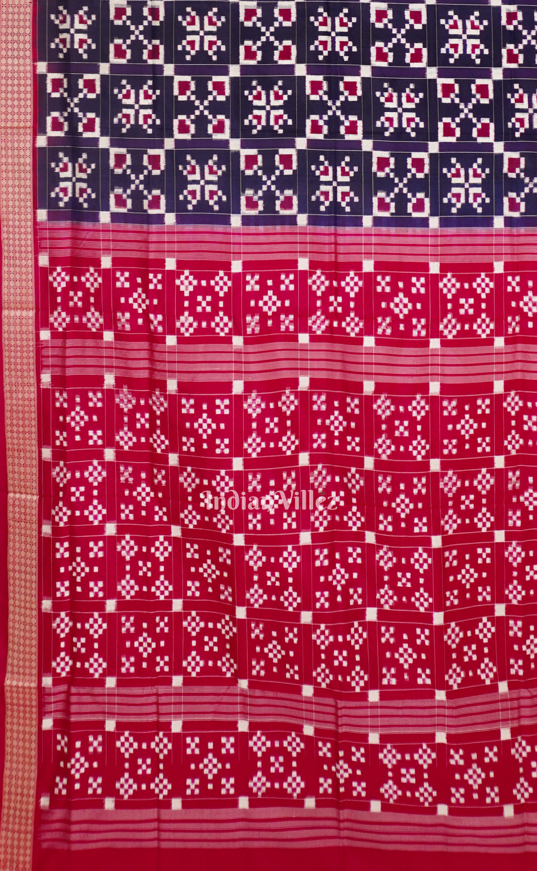 Navy Blue Box Design Sambalpuri Silk Saree