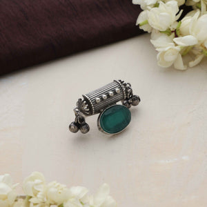 trueBrowns Silver Tone Stone Ghungroo Ring