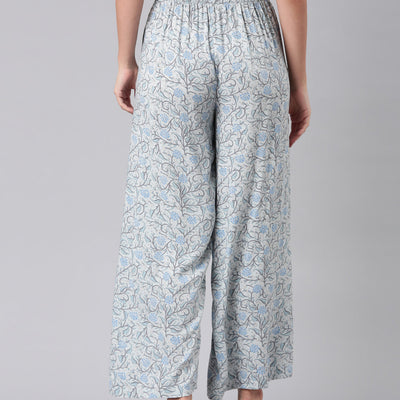Women Blue Woven Viscose Mid Rise Printed Palazzo
