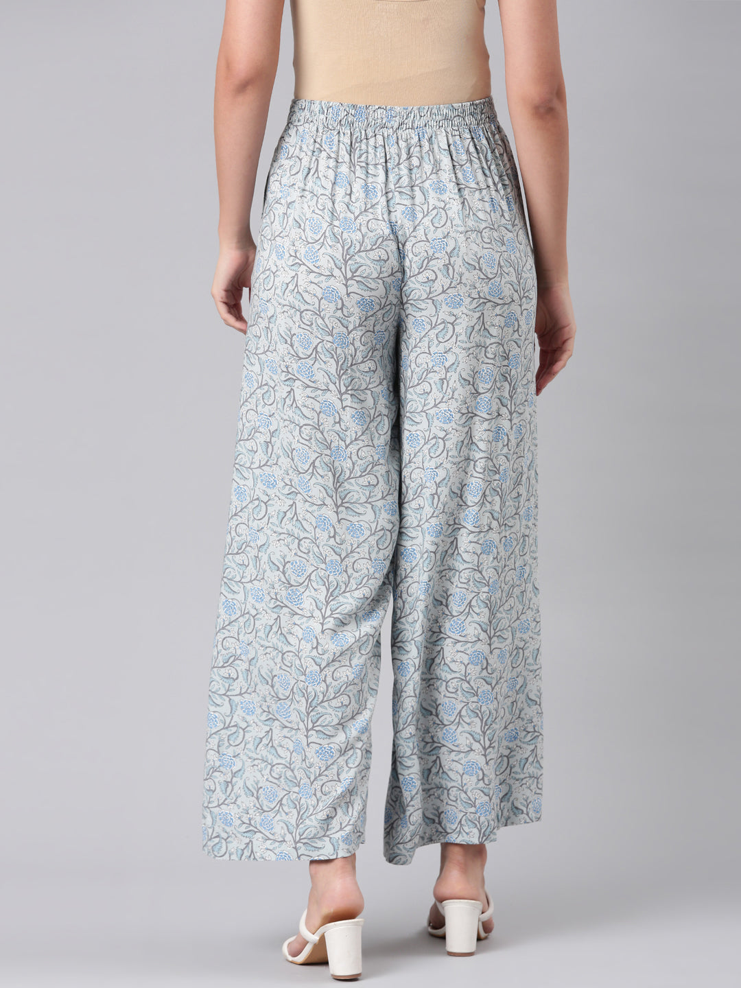 Women Blue Woven Viscose Mid Rise Printed Palazzo