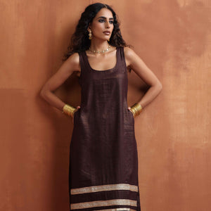 trueBrowns Brown Metallic Straight Kurta Set