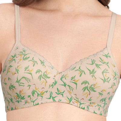 Cotton Casual Padded Non-wired Printed T-shirt Bra - Birds Of Para. Pr