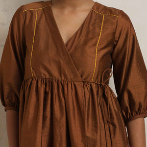 trueBrowns Brown Silk Angrakha Co-ord Set
