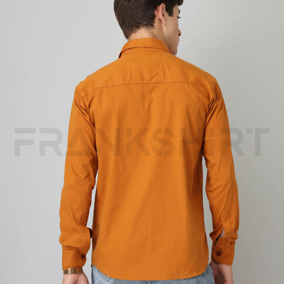 Frankshirt Double Pocket Mustard Solid Tailored Fit Cotton Casual Shirt for Man