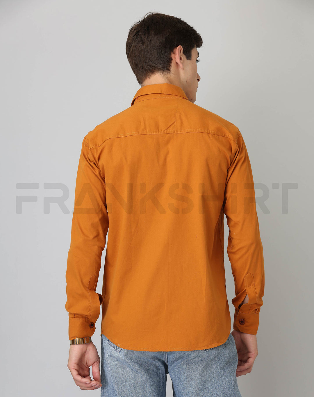 Frankshirt Double Pocket Mustard Solid Tailored Fit Cotton Casual Shirt for Man