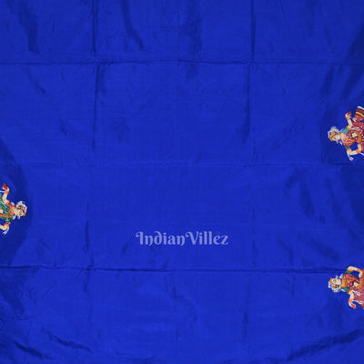 Blue Giri Govardhan Hand-Painted Pattachitra Saree