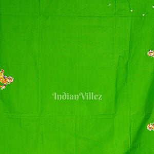 Blue With Green Raja Theme Hand-Painted Pattachitra Saree