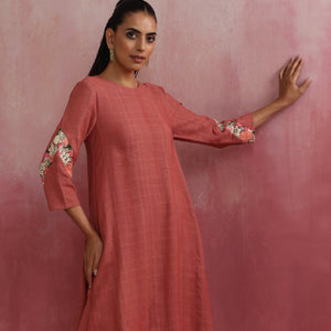 trueBrowns Peach Cotton Dobby Kurta Set