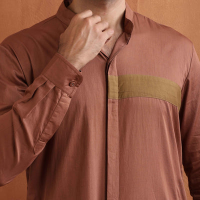 trueBrowns Men's Brown Cotton Front Open Kurta